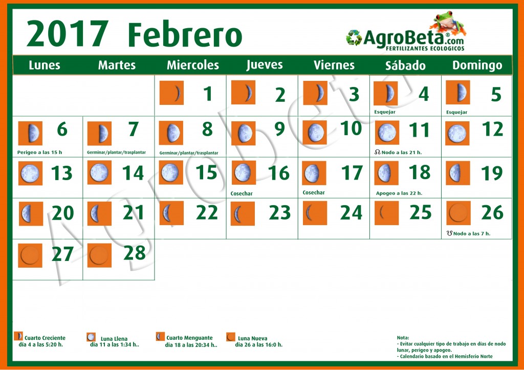 cALENDARIO 2017 febrero